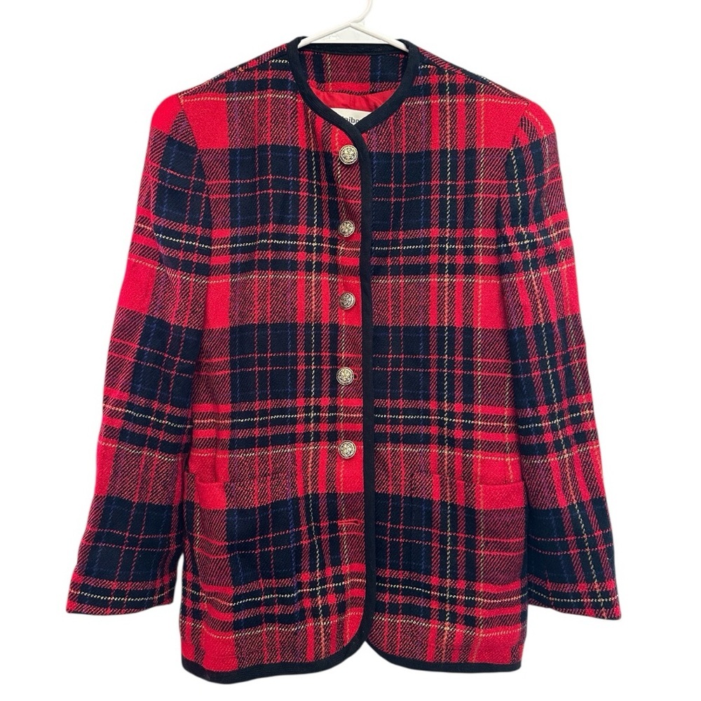 Vintage 80’s/90’s Liz Claiborne Red & Black Plaid Blazer Size 2P (read info)